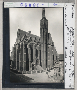 Vorschaubild Breslau (Wrocław): Kreuzkirche, Aussenansicht mit Portalen zur Ober- und Unterkirche, Ansicht von Südwesten 